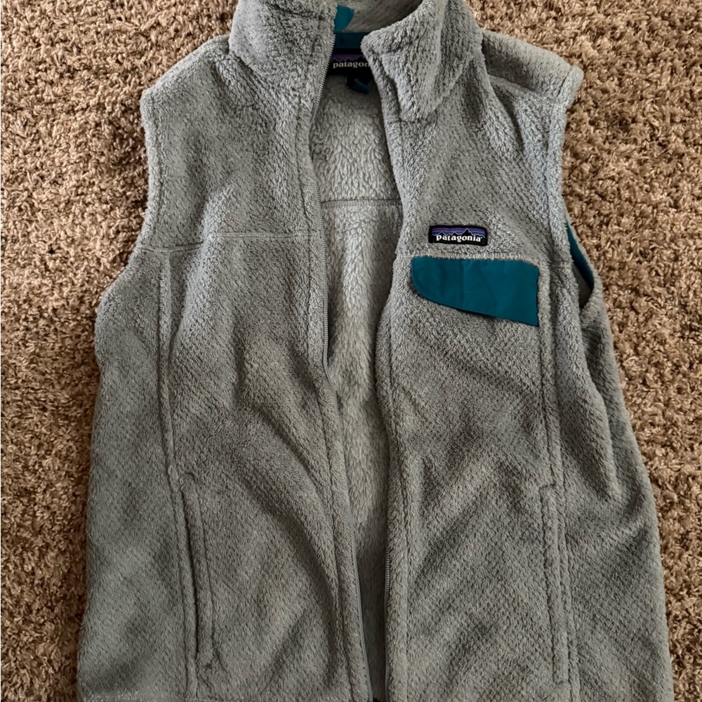 Patagonia Gray Fleece Vest with Teal Trim